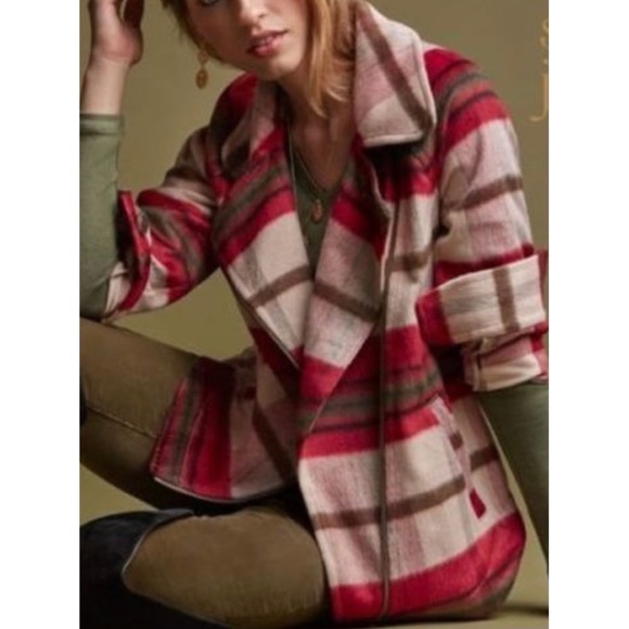 CAbi Jackets & Blazers - Cabi Shelter fuzzy red plaid flannel jacket L